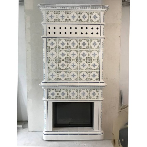 Пристенный изразцовый камин "Элеганс 20x20" в пастельной росписи