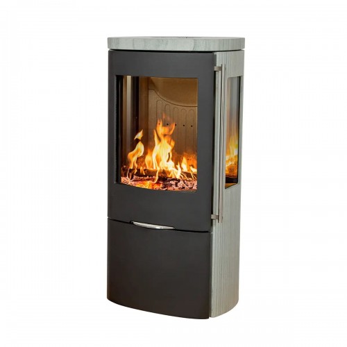 Печь-камин Jydepejsen Senza Grey Wood Sandstone Sideglass